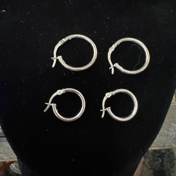 Two Pairs 925 Sterling Silver Hollow Hoop Earrings - Picture 1 of 5
